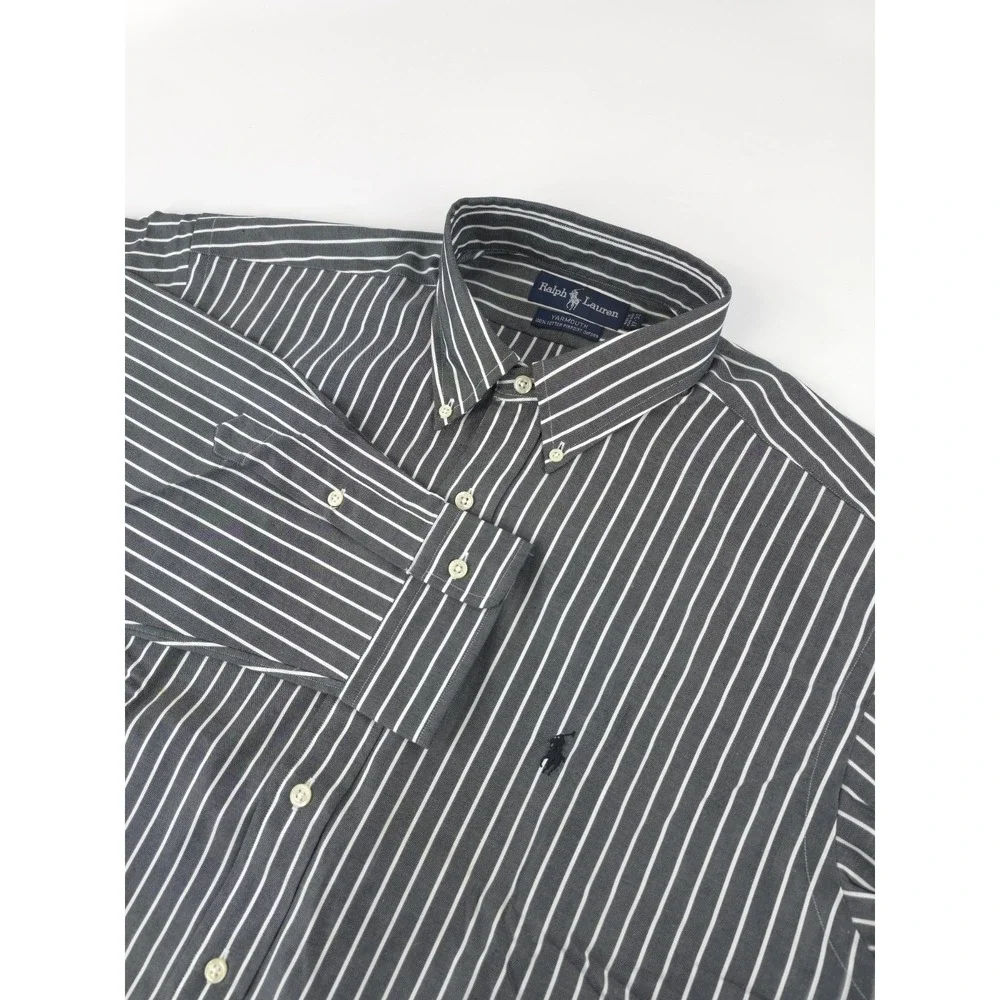 Polo Ralph Lauren Yarmouth Shirt 17-34 Gray Stripe Button Down